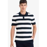 DeFacto Standart Fit Polo Yaka Çizgili Kısa Kollu Triko Tişört, L, E5439AX25SP, Lacivert-NV64, Erkek