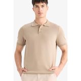 DeFacto Standart Fit Polo Yaka Kısa Kollu Triko Tişört, 2XL, E3241AX25SPBG129-1013002, Açık Vizon, Erkek