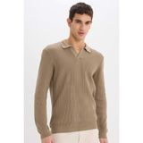 DeFacto Standart Fit Polo Yaka Triko Kazak, M, E6752AX24WN, Bej-BG684, Erkek