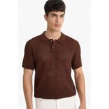 DeFacto Standart Fit Polo Yaka Triko Kısa Kollu Tişört, 2XL, C9582AX25SM, Kahve-BN192, Erkek