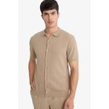 DeFacto Standart Fit Polo Yaka Triko Kısa Kollu Tişört, XS, E4603AX25SM, Bej-BG129, Erkek