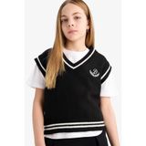 DeFacto Standart Fit V Yaka Basic Düz Okul Triko Süveteri Kız Çocuk C6925A825AU