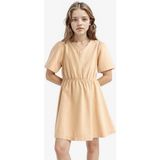 DeFacto Standart Fit V Yaka Gabardin Kısa Kollu Elbise Kız Çocuk E2645A825SM - Bej-BG388 - 7 - 8 Yaş