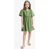 DeFacto Standart Fit V Yaka Gabardin Kısa Kollu Elbise Kız Çocuk E2645A825SM - Yeşil-GN744 - 8 - 9 Yaş