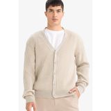 DeFacto Standart Fit V Yaka Triko Hırka, XL, F3677AX25WN, Bej-BG300, Erkek