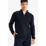 DeFacto Standart Fit Yarım Fermuarlı Triko Kazak, L, A5184AX25AU, Lacivert-NV64, Erkek