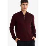 DeFacto Standart Fit Yarım Fermuarlı Triko Kazak, M, A5184AX25AU, Bordo, Erkek