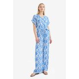 DeFacto Straight Fit Beli Lastikli Midi Krinkıl Kumaş Desenli Pantolon, 44, E7828AX25SP, Mavi-BE551, Kadın