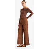 DeFacto Straight Fit Fermuarlı Yüksek Bel Standart Boy Süet Pantolon E7234AX25AU - Kahve-BN229 - 36