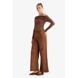 DeFacto Straight Fit Fermuarlı Yüksek Bel Standart Boy Süet Pantolon
