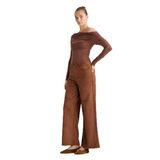 DeFacto Straight Fit Fermuarlı Yüksek Bel Standart Boy Suni Deri Palazzo Pantolon, 34, E7234AX25SP, Kahve-BN229, Kadın