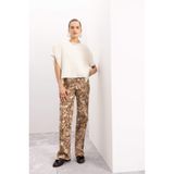 DeFacto Straight Fit Leopar Gabardin Palazzo Pantolon Yüksek Bel Cepli Uzun, 34, D1229AX24AU, Bej, Kadın