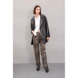 DeFacto Straight Fit Leopar Gabardin Palazzo Pantolon Yüksek Bel Cepli Uzun D1229AX24AUBG303
