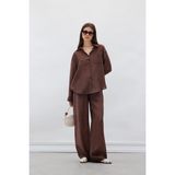 DeFacto Straight Fit Modal Kumaş Palazzo Pantolon Yüksek Bel Uzun Boy E9103AX25SM - 36 - Kahve-BN226
