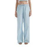 DeFacto Straight Fit Normal Bel Çizgili Poplin Pantolon, 38, D3472AX24HS, Mavi-BE196, Kadın