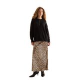 DeFacto Straight Fit Normal Bel Leopar Desenli Saten Maxi Etek, 38, D6886AXNS, Ekru-ER103, Kadın