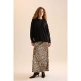 DeFacto Straight Fit Normal Bel Leopar Desenli Saten Maxi Etek, 40, D6886AXNS, Ekru-ER103, Kadın