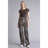 Defacto Straight Fit Yüksek Bel Leopar Desenli Gabardin Pantolon, 38, D1229AX26SP, Siyah, Kadın