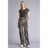 Defacto Straight Fit Yüksek Bel Leopar Desenli Gabardin Pantolon, 40, D1229AX26SP, Siyah, Kadın