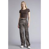 DeFacto Straight Fit Yüksek Bel Leopar Desenli Gabardin Pantolon D1229AX26SP - Siyah-BK81 - 40