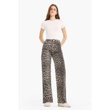 Defacto Straight Fit Yüksek Bel Leopar Desenli Uzun Boy Gabardin Pantolon, 40, D1229AX25AU, Siyah, Kadın