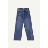 Defacto Straıght Wıde Çiçek Baskılı Mavi Kız Çocuk Jean Pantolon G7740A8/NM34