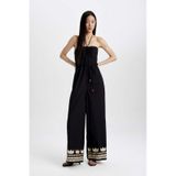 Defacto Straplez Poplin Geniş Paça Uzun Tulum B9453AX24SMBK81