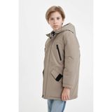 DeFacto Su Geçirmez Kapüşonlu Fermuarlı Çıtçıtlı Çift Cepli Parka Mont Erkek Çocuk C8901A824WN - 7 - 8 Yaş - Gri-GR317
