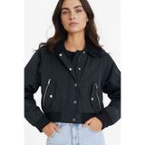 DeFacto Su Geçirmez Polo Yaka Crop Mont, M, E8699AX25AU, Siyah-BK27, Kadın