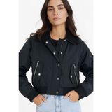 DeFacto Su Geçirmez Polo Yaka Crop Mont, S, E8699AX25AU, Siyah-BK27, Kadın