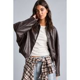 DeFacto Su itici Dad Fit Polo Yaka Beli Lastikli Fermuarlı Suni Deri Mont H1870AX26AU - Kahve-BN601