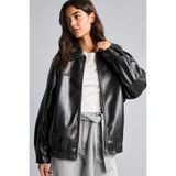 DeFacto Su itici Dad Fit Polo Yaka Beli Lastikli Fermuarlı Suni Deri Mont H1870AX26AU - XL - Siyah-BK27