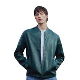 DeFacto Su İtici Slim Fit Dar Kesim Dik Yaka Fermuarlı Suni Deri Ceket Mont, 2XL, D8525AX25SP, Yeşil-GN919, Erkek