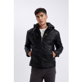 DeFacto Su İtici Slim Fit Dar Kesim Kapüşonlu Pelüş Astar Fermuarlı Cepli Suni Deri Mont N9693AZ24WN