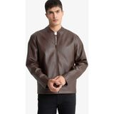 DeFacto Su İtici Slim Fit Dik Yaka Fermuarlı Suni Deri Ceket Mont D8525AX26SP - Kahve-BN130 - XL