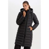 DeFacto Su İtici Slim Fit Kapüşonlu Kapitoneli Uzun Şişme Mont Parka, XS, Kapitoneli Uzun Şişme Mont Parka, Siyah, Kadın