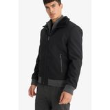 DeFacto Su İtici Slim Fit Suni Kürklü Yaka Astarlı Fermuarlı Suni Deri Mont, L, Slim Fit Suni Deri Mont, Siyah, Erkek