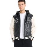 DeFacto Suni Deri Bomber Ceket, XS, E9972AX25AU, Siyah-BK27, Erkek