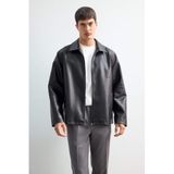 DeFacto Suni Deri Ceket Mont, 3XL, E8888AX25AUBK27, Siyah, Erkek