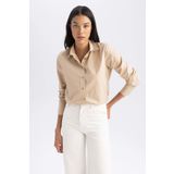 DeFacto T8735AZ23AU BG203 Oversize Fit Yaka Poplin Uzun Kollu %100 Pamuk Bayan Gömlek