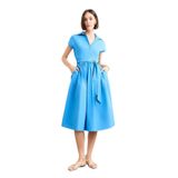 DeFacto Terry Cotton Kısa Kollu Kemerli Midi Elbise, 36, G0392AX25SM, Mavi-BE723, Kadın