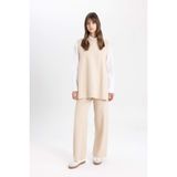 DeFacto Triko Pantolon Straight Fit Geniş Bol Paça Bej, L, C2088AX24SP, Bej-BG662, Kadın