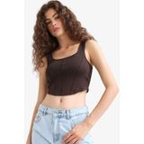 DeFacto U Yaka Basıc Crop Atlet, XS, F5942AX25SM, Kahve-BN267, Kadın