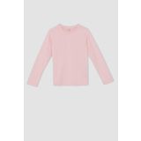 DeFacto U6810A622AU Pembe-PN105 Regular Fit Bisiklet Yaka Penye Uzun Kollu Kız Çocuk Tişört