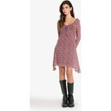 DeFacto V Yaka Çiçekli Tül Uzun Kollu Mini Elbise F8195AX25SM - Bordo-BR248