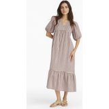 DeFacto V Yaka Kareli Gofre Dokulu Kısa Kollu Midi Elbise F5806AX25SM - Kahve-BN320 - 38
