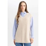 DeFacto V Yaka Triko Tunik Bej, XL, D1243AX24WN, Bej-BG646, Kadın