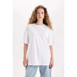 Defacto V4136 Beyaz Oversize Geniş Kalıp Basic Düz Bisiklet Yaka Kısa Kollu Beyaz Tişört