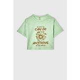 DeFacto V5409A621HS Baskılı Kısa Kollu Crop Ekru Kız Çocuk T-Shirt