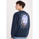 DeFacto Van Gogh Boxy Fit Bisiklet Yaka Sırt Baskılı Sweatshirt, L, E3203AX24WN, Lacivert-NV71, erkek